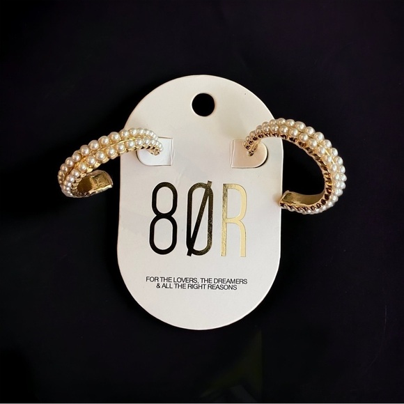 NEW 14K 8 Other Reasons Gold Plated Pearl Hoop Earrings Good Day - Picture 3 of 4